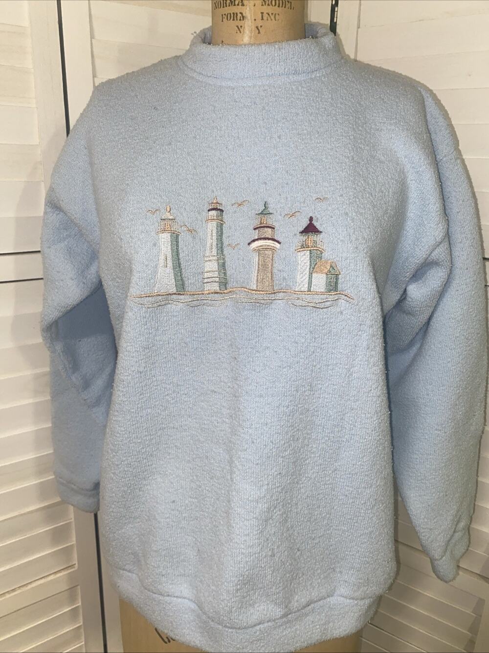 Grandma Won’s Wear Women’s Blue Terry Cloth Pullover Sweater Large GRANNYCORE
